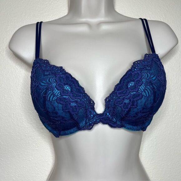 Victorias Secret Very Sexy Push Up Bra Teal Blue Lace Women Size 34C READ DESCR - Picture 3 of 15